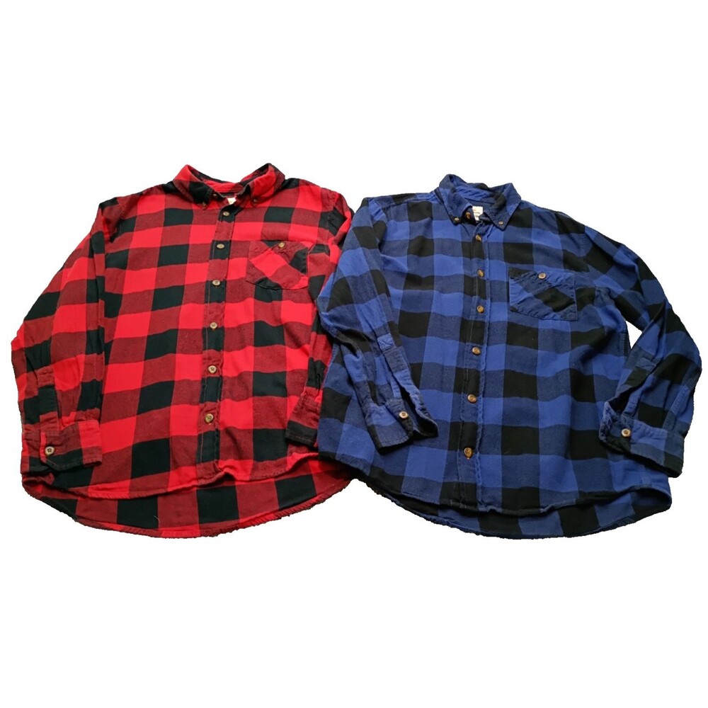 Lot 2 Field & Stream Mens Sz Medium MD Flannel Shirt Plaid Long Sleeve Buttons